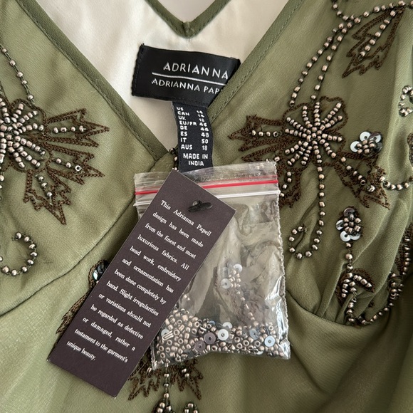 NWT Vintage Beaded Midi Fairy Dress With Shark bite Hem In Olive sold out 14 - Picture 6 of 7